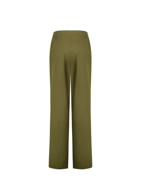 Pantalon palazzo en viscose et lin mélangés avec doubles plis et poches Rinascimento
