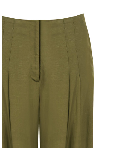 Pantalon palazzo en viscose et lin mélangés avec doubles plis et poches Rinascimento