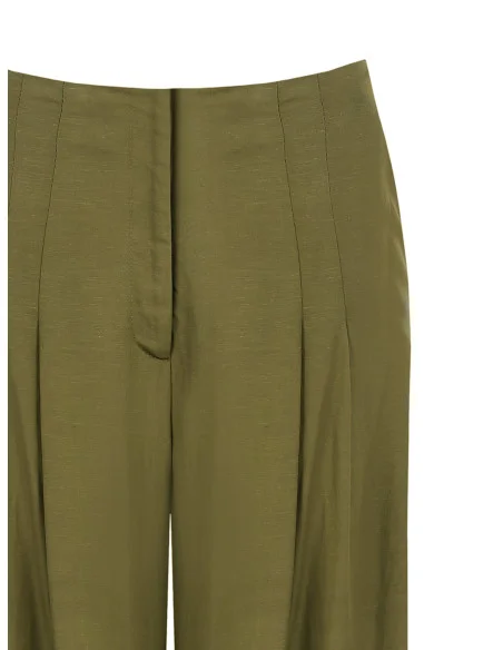 Pantalon palazzo en viscose et lin mélangés avec doubles plis et poches Rinascimento