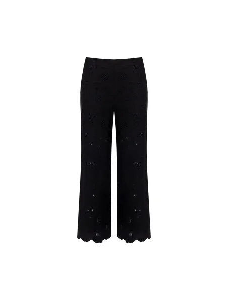 Pantalon court en coton mélangé brodé de fleurs et perforé Rinascimento
