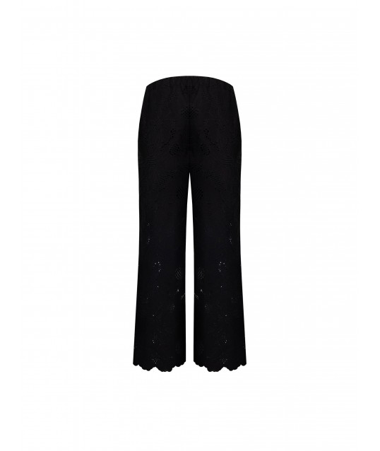 Pantaloni Larghi Cropped In Misto Cotone Ricamati A Fiori E Traforati Rinascimento