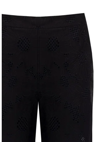 Pantaloni Larghi Cropped In Misto Cotone Ricamati A Fiori E Traforati Rinascimento