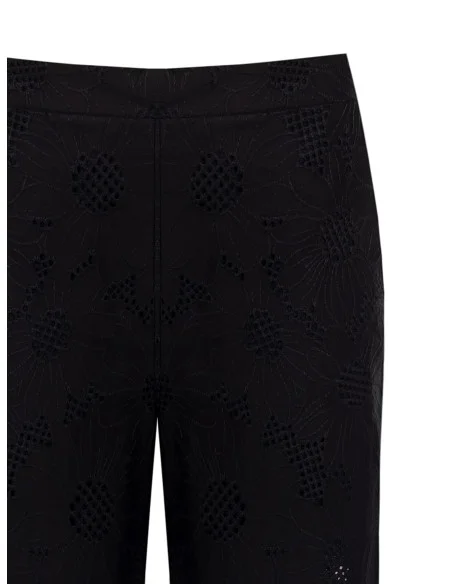 Floral Embroidered And Perforated Cotton Mix Cropped Trousers Rinascimento