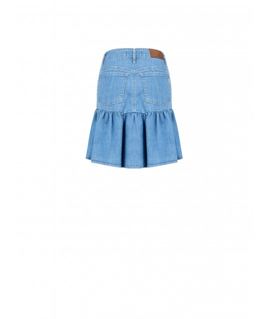 Rinascimento Stretch Denim Ruffle Skirt