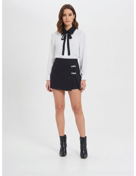 Bistretch Fabric Miniskirt With Rhinestone Bowknot Rinascimento