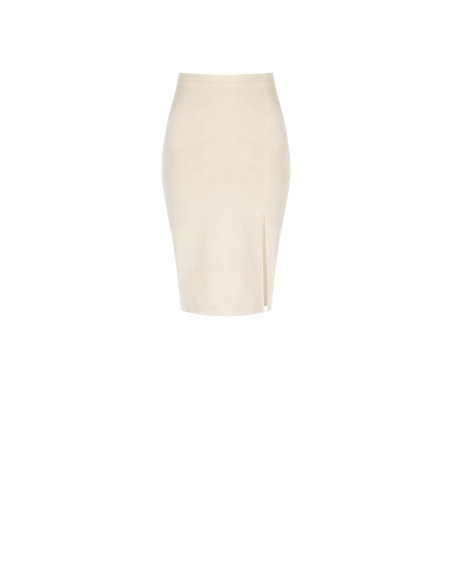 Faux Suede Pencil Skirt With Side Slit Rinascimento