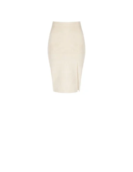 Faux Suede Pencil Skirt With Side Slit Rinascimento