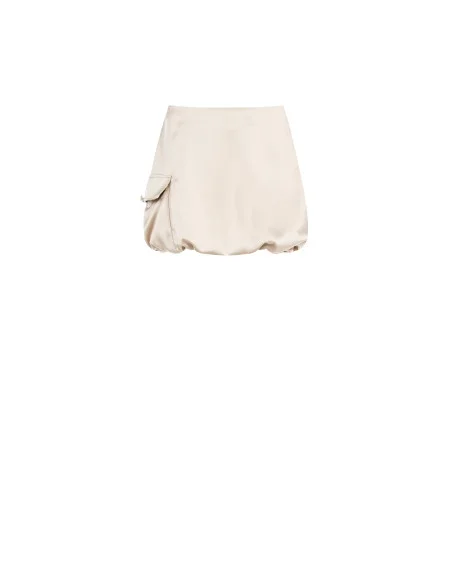 Satin Balloon Mini Skirt With Pocket And Jewel Button On Side Rinascimento