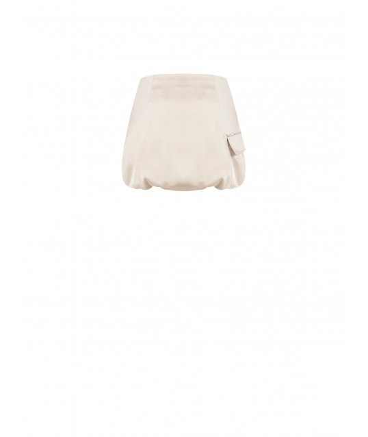 Satin Balloon Mini Skirt With Pocket And Jewel Button On Side Rinascimento