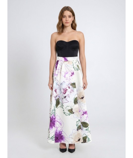 Duchesse Structured Satin Wheeled Long Skirt With Pockets Rinascimento