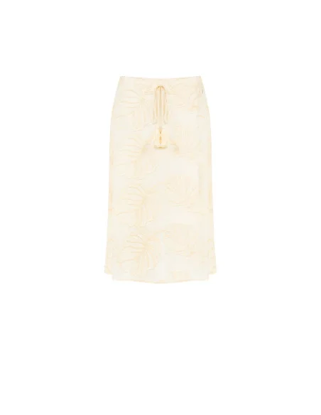 Jupe midi en coton avec broderie de feuilles et pompons Rinascimento