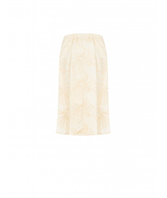 Cotton Midi Skirt With Leaf Embroidery And Tassels Rinascimento