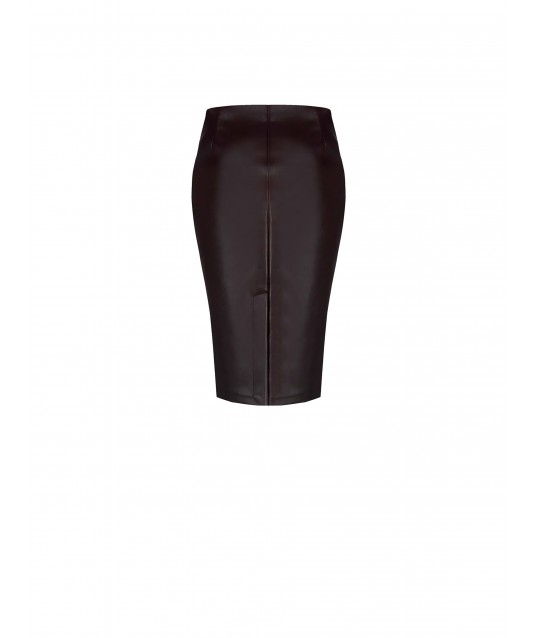 Leatherette Pencil Skirt With Back Slit Rinascimento