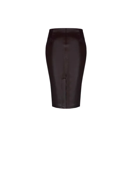 Leatherette Pencil Skirt With Back Slit Rinascimento