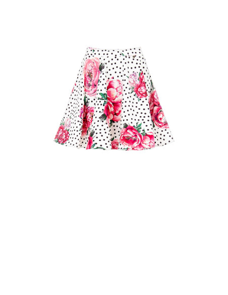 Minijupe à fleurs et à pois avec taille élastiquée en crêpe Rinascimento