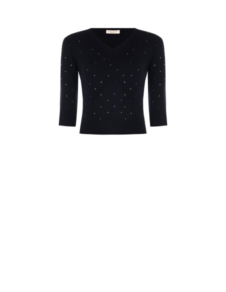 Maglioncino A Maniche A 3/4 Con Strass Multicolor Rinascimento