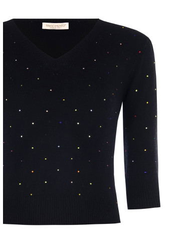 Pull à manches 3/4 avec strass multicolores Rinascimento