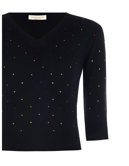 Multicolour Rhinestone 3/4 Sleeve Sweater Rinascimento