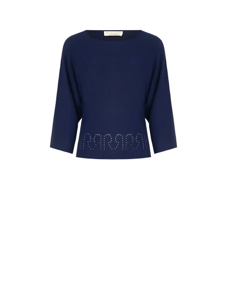 Rinascimento Fluid Sweater With Perforated Logo And 3/4 Length Sleeves