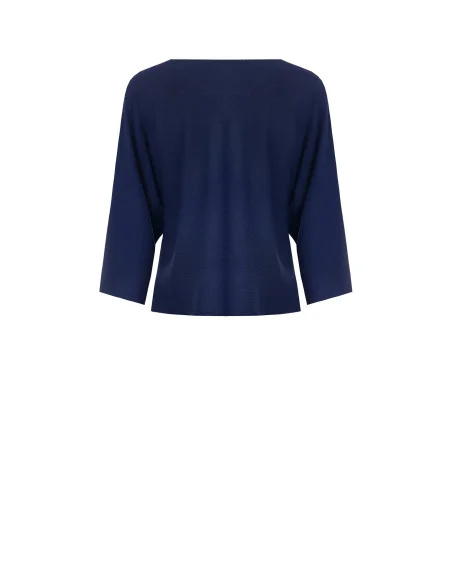 Rinascimento Fluid Sweater With Perforated Logo And 3/4 Length Sleeves
