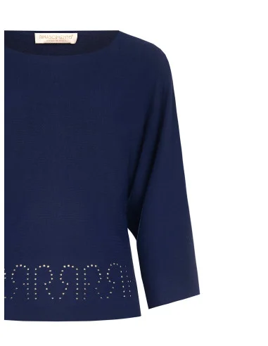 Rinascimento Fluid Sweater With Perforated Logo And 3/4 Length Sleeves