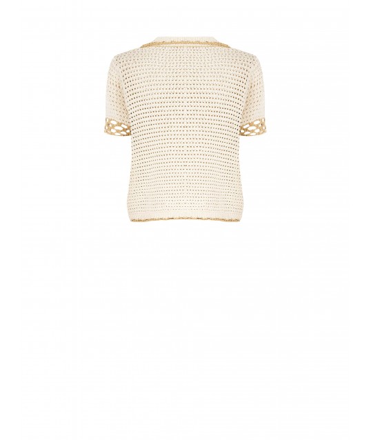 Rinascimento - T-shirt à col en V en coton crocheté