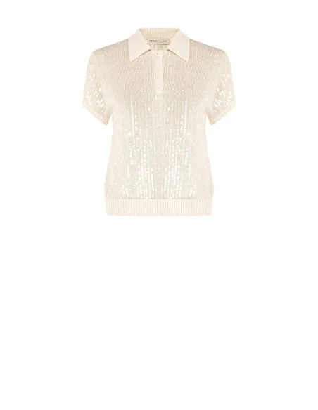 Polo tricoté recouvert de paillettes transparentes Rinascimento