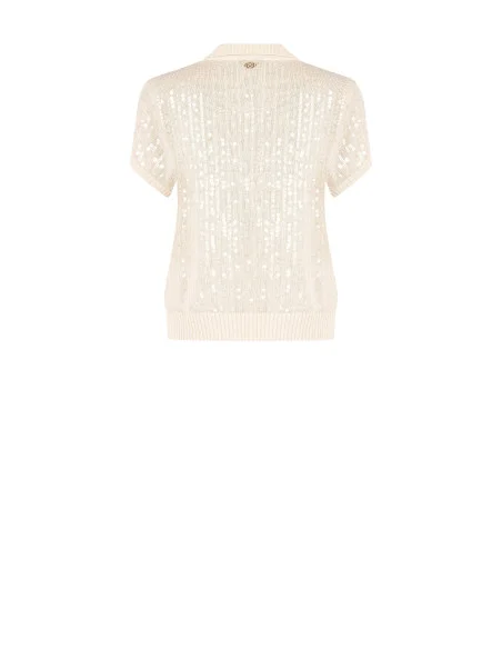 Transparent Sequins Covered Knitted Polo Shirt Rinascimento