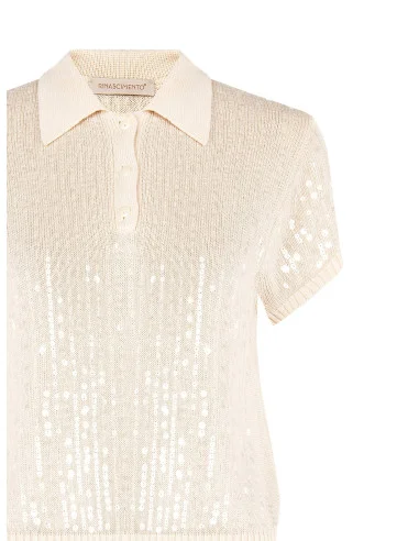 Transparent Sequins Covered Knitted Polo Shirt Rinascimento