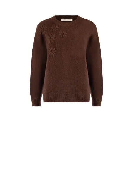 Wide Sweater With Embossed Flowers Rinascimento