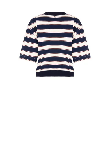 Sweat-shirt à manches courtes en coton mélangé avec col en V et épingle à abeille Rinascimento