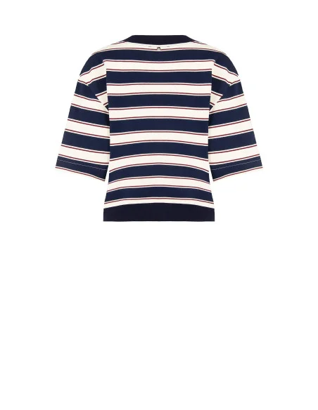 Sweat-shirt à manches courtes en coton mélangé avec col en V et épingle à abeille Rinascimento