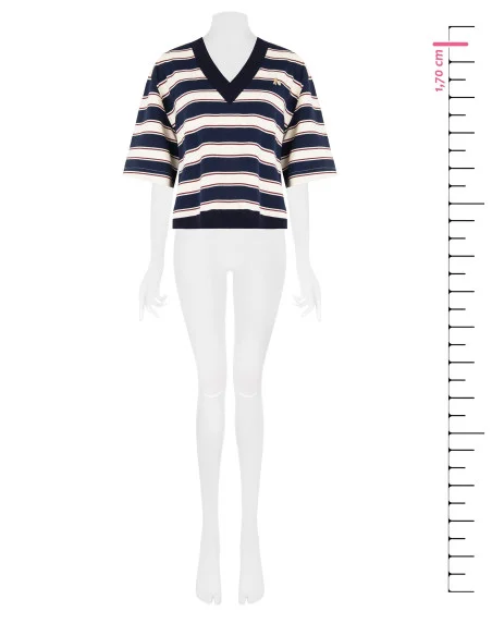 Cotton Mix Short-Sleeved Sweatshirt With V-Neck And Bee Pin Rinascimento