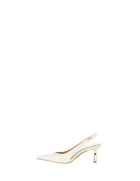 Slingback Décolleté With Navy Striped Medium Heel And Transparent Detail Rinascimento