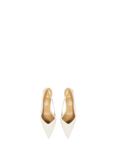 Décolleté Slingback Con Tacco Medio A Righe Navy E Dettaglio Trasparente Rinascimento