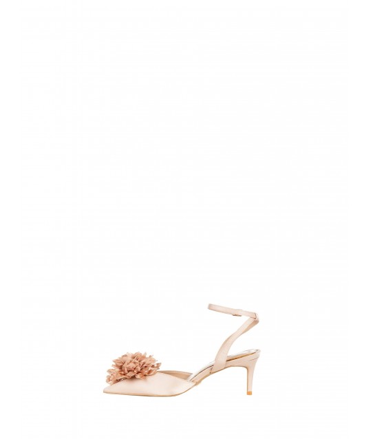 Décolleté en satin avec talon bas et fleur en tissu Rinascimento