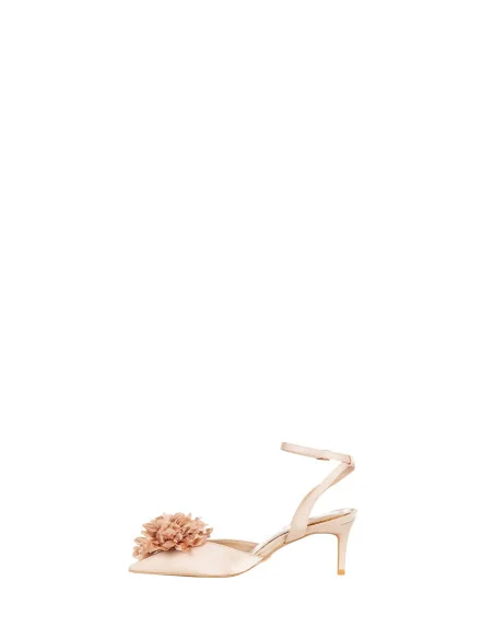 Satin Slingback Décolleté With Low Heel And Fabric Flower Rinascimento