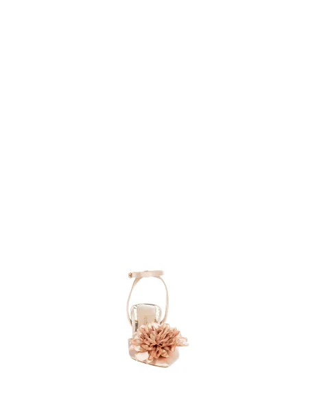 Décolleté en satin avec talon bas et fleur en tissu Rinascimento