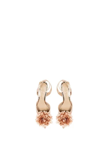 Satin Slingback Décolleté With Low Heel And Fabric Flower Rinascimento