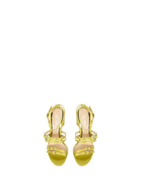 Satin Sandals With High Heel And Rhinestone Buckles Rinascimento