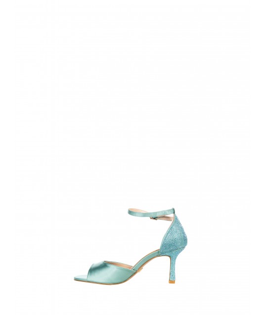 Satin Sandals With Middle Heel Covered In Rhinestone Rinascimento