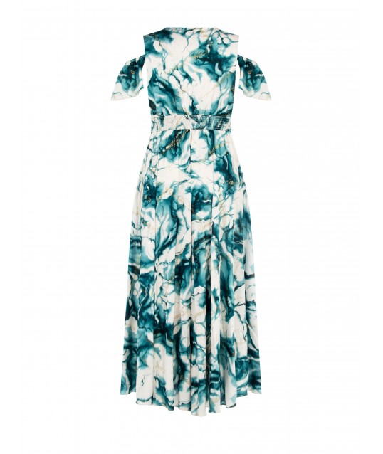 Robe longue en satin imprimé avec paillettes et décolleté en V Rinascimento Curvy