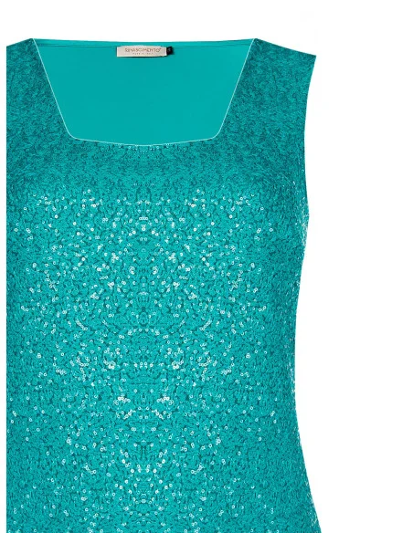 Top Curvy Ricoperto Di Paillettes Davanti Con Scollo Quadrato Rinascimento Curvy