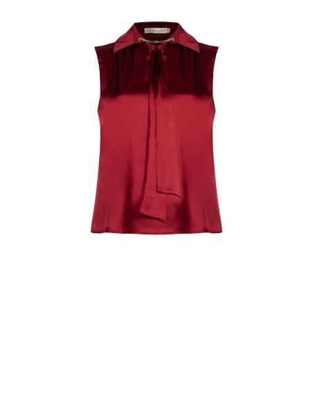 Fluid Satin Curvy Blouse With Tie And Chain At Collar Rinascimento Curvy