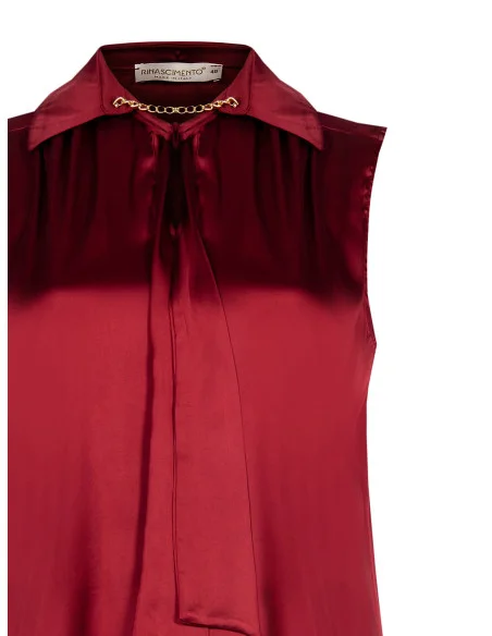 Fluid Satin Curvy Blouse With Tie And Chain At Collar Rinascimento Curvy