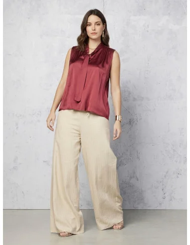 Fluid Satin Curvy Blouse With Tie And Chain At Collar Rinascimento Curvy