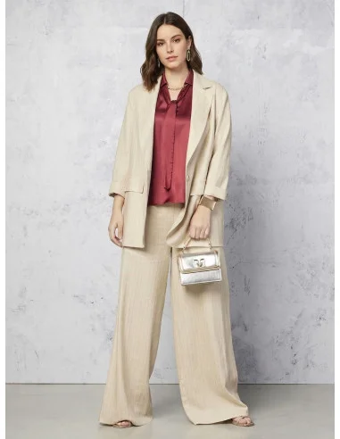 Fluid Satin Curvy Blouse With Tie And Chain At Collar Rinascimento Curvy