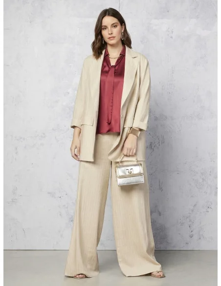 Fluid Satin Curvy Blouse With Tie And Chain At Collar Rinascimento Curvy