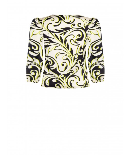 Blusa Curvy Sfiancata In Raso Stampato Con Anello In Metallo Sullo Scollo Rinascimento Curvy