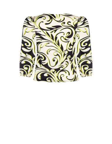 Printed Satin Curvy Blouse With Metal Ring On Neckline Rinascimento Curvy